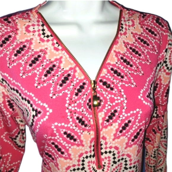 JM Collection Pink Blouse with Zipper Neckline - Picture 2 of 5